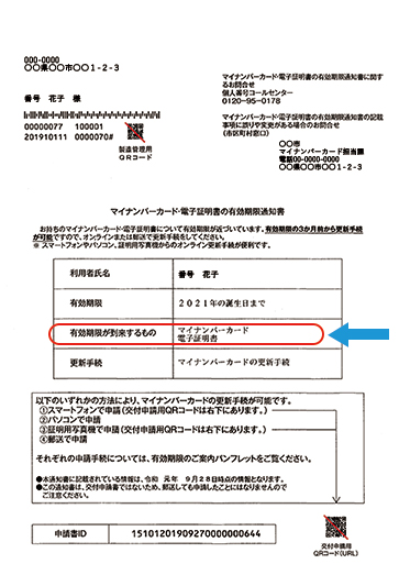 有効期限通知書イメージ