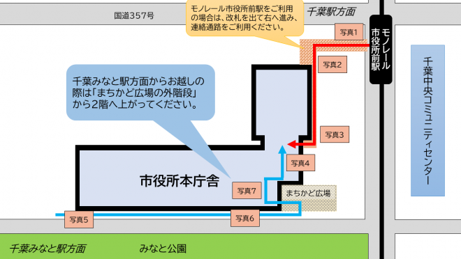 市役所周辺図（２階みなと公園側出入口）