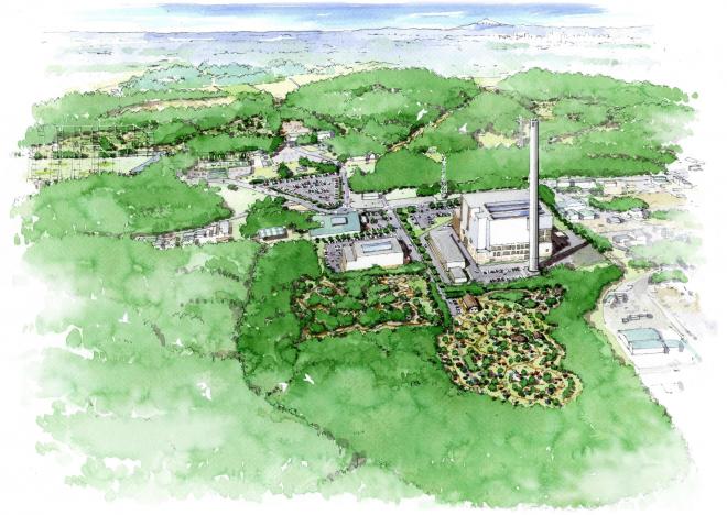北谷津の森・新清掃工場周辺整備基本計画鳥瞰パース