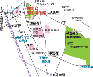 千葉寺・中央博物館方面の地図