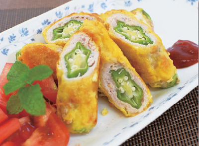 オクラの肉巻きピカタ