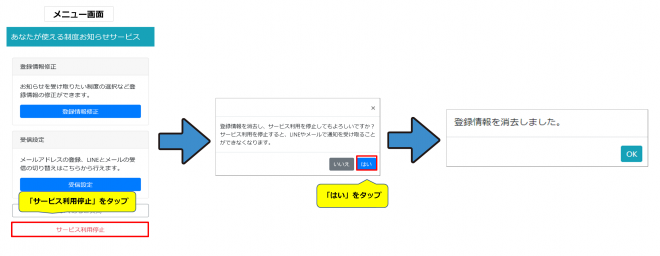 お知らせサービス利用停止