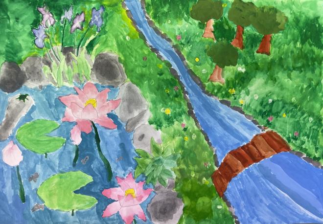 ハスの咲く公園　小池